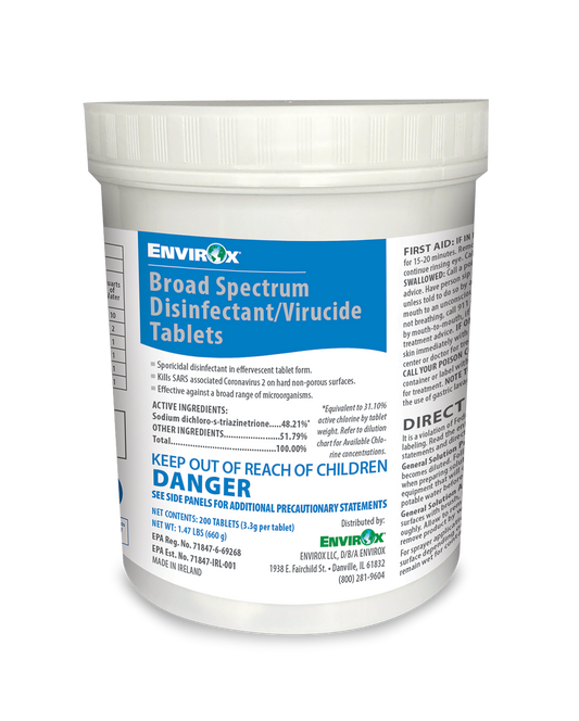 EnvirOx® Broad Spectrum Disinfectant / Virucide Quart Tablets 3.3g